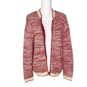 J Jill Sweater Women Sz Small Red Beige  Cardigan Chunky Knit Mock Neck Small